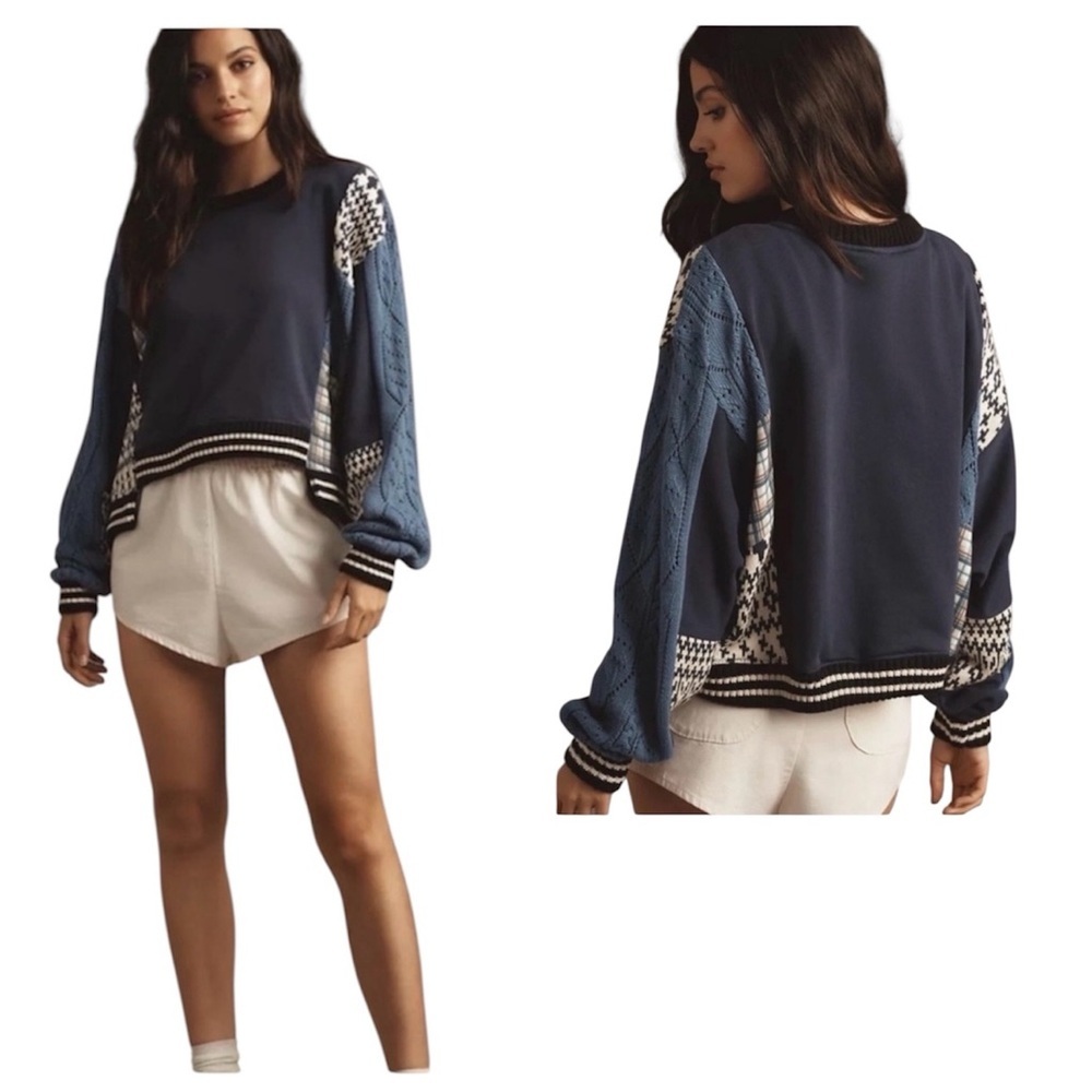 Pilcro by Anthropologie Mixed Media Oversized Patchwork Knit Pullover SZ S